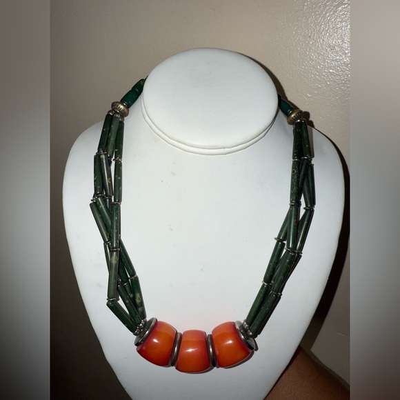 CARNELIAN HORN AND CORAL CHOKER‎ ORANGE GREEN ETHNIC TRIBALRARE